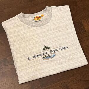 90s Vintage Caribana St. Thomas Embroidered Tee | Textured Heather Gray | L